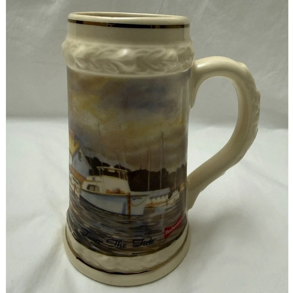 Vintage‎ 1991 Budweiser Collector Beer Stein Storm Over Rock Hall Chesapeake Bay